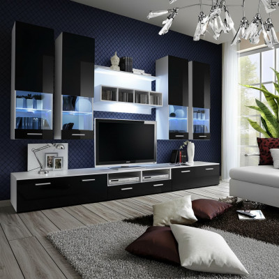 Wohnwand Schwaarz Miwwelen Wunnzëmmer Designer Luxus TV Ständer Holz Wandregal
