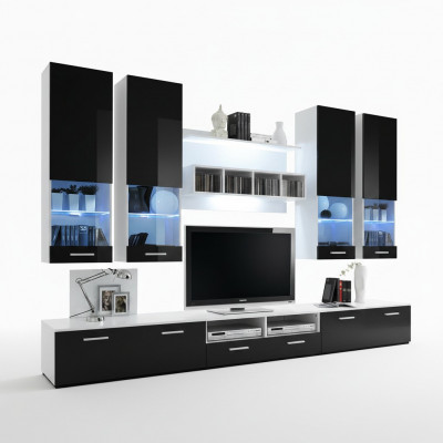 Wohnwand Schwaarz Miwwelen Wunnzëmmer Designer Luxus TV Ständer Holz Wandregal