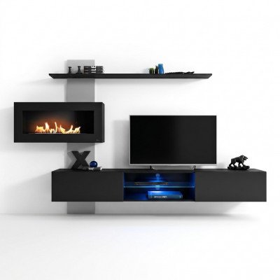 Schwaarz Wunnwand mat Kamäin Wunnzëmmer Designer Modern Miwwelen TV Stänner