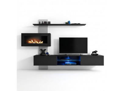 Schwaarz Wunnwand mat Kamäin Wunnzëmmer Designer Modern Miwwelen TV Stänner