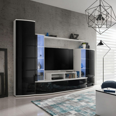 Schwaarz Wunnwand Wunnzëmmer Luxus Set Vitrin TV Ständer Holz Miwwelen Nei