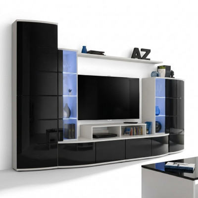 Schwaarz Wunnwand Wunnzëmmer Luxus Set Vitrin TV Ständer Holz Miwwelen Nei