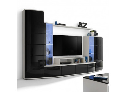 Schwaarz Wunnwand Wunnzëmmer Luxus Set Vitrin TV Ständer Holz Miwwelen Nei