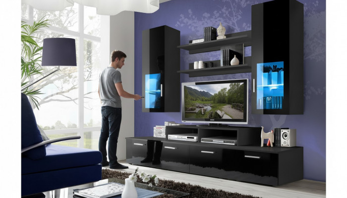Wunnwand Holz Stil Modern Luxus Wunnzëmmer Miwwelen Mauerarmoire Komplett