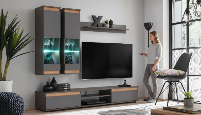 Luxus Wunnwand TV-Ständer Holz Designer Wunnzëmmer Gro Miwwel Wandsschaf