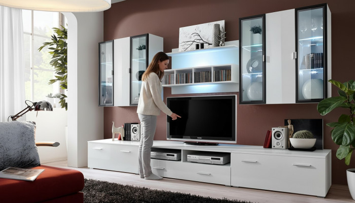 Wunnwand Designer TV-Ständer Wunnzëmmer Ariichtung Holz Modern Miwwelen