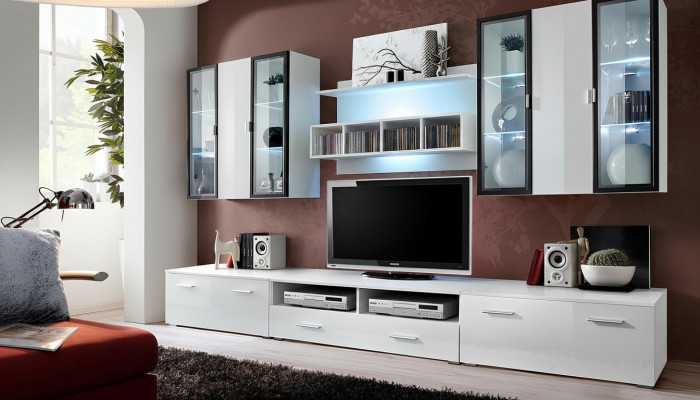 Wunnwand Designer TV-Ständer Wunnzëmmer Ariichtung Holz Modern Miwwelen