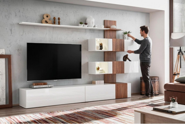 Modern Wunnwand Luxus Ariichtung Wunnzëmmer Design TV-Ständer Wand Regaler