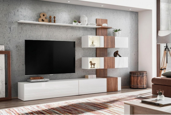 Modern Wunnwand Luxus Ariichtung Wunnzëmmer Design TV-Ständer Wand Regaler