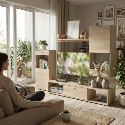 Wunnlandschaft Modern Vitrin TV-Ständer Wunnzëmmer Wand Regaler Nei