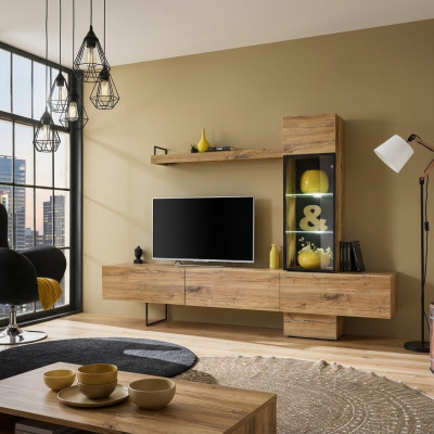 Wunnwand Designer Wunnzëmmer Set Lowboard Wandregal TV-Stänner Nei Miwwelen