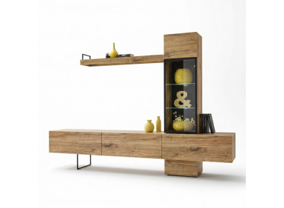 Wunnwand Designer Wunnzëmmer Set Lowboard Wandregal TV-Stänner Nei Miwwelen