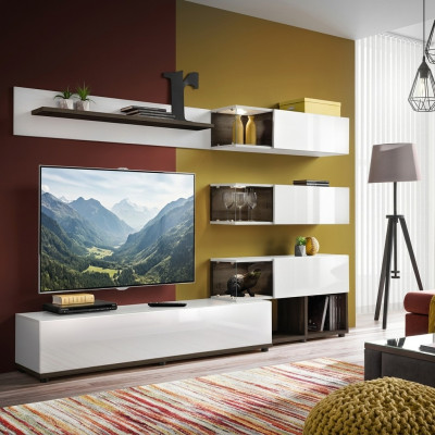 Wunnwand Design Wandregal TV-Ständer Regal Wunnzëmmer Holz Ariichtung