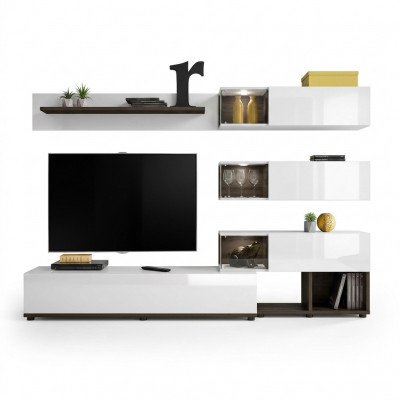Wunnwand Design Wandregal TV-Ständer Regal Wunnzëmmer Holz Ariichtung