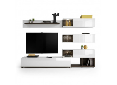 Wunnwand Design Wandregal TV-Ständer Regal Wunnzëmmer Holz Ariichtung