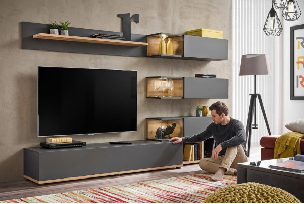 Luxus Wandschaf Wandregal Regal Wunnzëmmer TV-Ständer Modern Holz Designer
