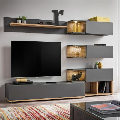 Luxus Wandschaf Wandregal Regal Wunnzëmmer TV-Ständer Modern Holz Designer