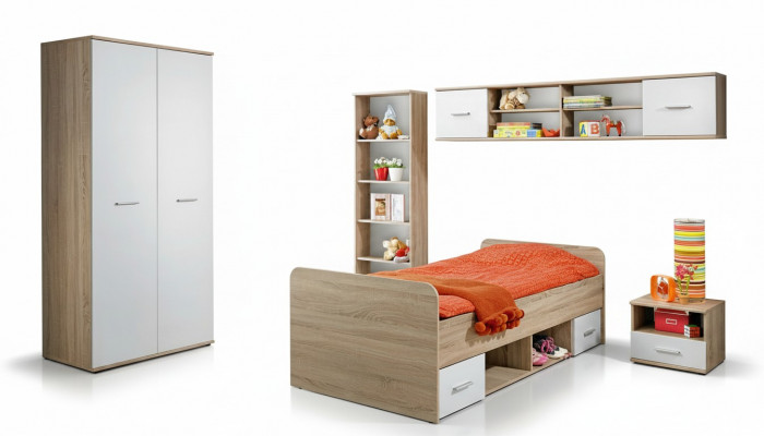 Komplett Kandenzëmmer Set Nuetsschaf Designer Bett Modern Kleederschaf Miwwelen