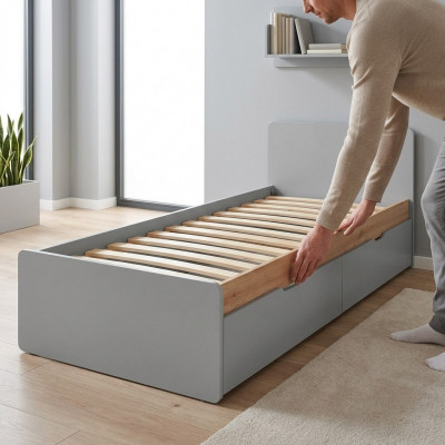 Moderne Bett Jugendzëmmer Ariichtung Holz Design Schlofzëmmer Holz Miwwelen