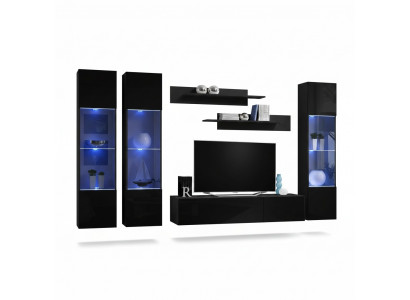Wunnzëmmer Garnitur 6 Deeler Wunnwand Lowboard TV-Stänner Hänge Vitrine Holzmiwwelen