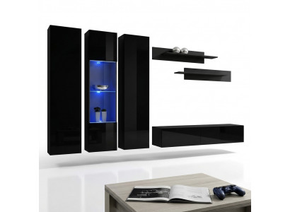 Wunnwand Set 6 Stéck Luxus Wunnzëmmer TV Stänner Holz Mauerregal Mauer-Schaf Nei