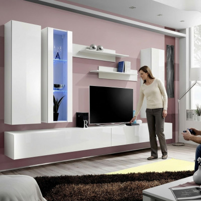 Wunnzëimmermiwwel Designer Wäiss Wunnwand TV Stänner Kommodë Modern Wandschaf