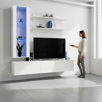 Komplett TV-Stännermöbel Designer Miwwelset 4-tlg Lowboard Hänkvitrinn