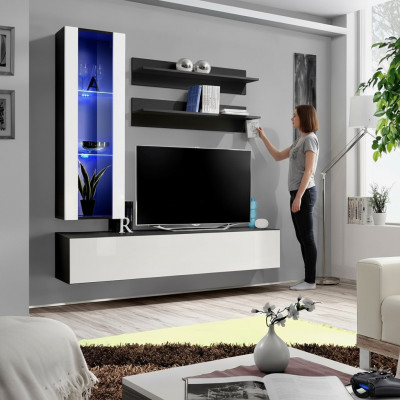 Wunnzëmmer Wunnwand Wandregal TV Schaf Hänkvitrin Regal Holz Miwwelen Nei