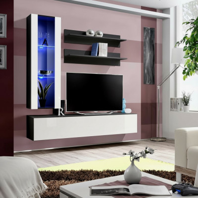 Wunnzëmmer Wunnwand Wandregal TV Schaf Hänkvitrin Regal Holz Miwwelen Nei