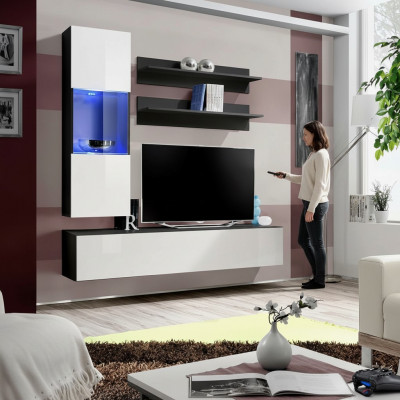 Wunnwand Set 4 Stéck Wunnzëmmer Komplett TV-Ständer Wandregal Luxus Modern Nei