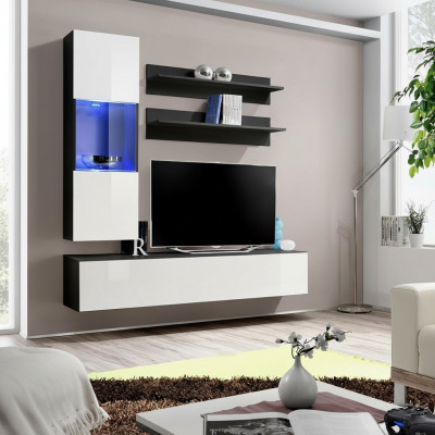 Wunnwand Set 4 Stéck Wunnzëmmer Komplett TV-Ständer Wandregal Luxus Modern Nei