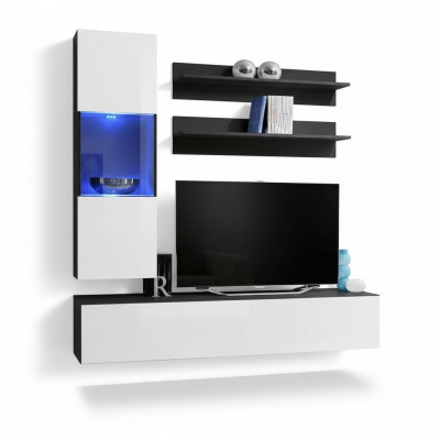 Wunnwand Set 4 Stéck Wunnzëmmer Komplett TV-Ständer Wandregal Luxus Modern Nei