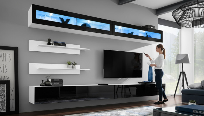 Wunnwand Set 6 Deeler Luxus Wunnzëmmer TV-Stänn Wand Regal Design Ariichtung