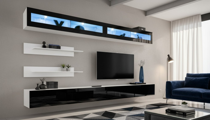 Wunnwand Set 6 Deeler Luxus Wunnzëmmer TV-Stänn Wand Regal Design Ariichtung