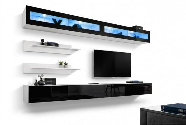 Wunnwand Set 6 Deeler Luxus Wunnzëmmer TV-Stänn Wand Regal Design Ariichtung