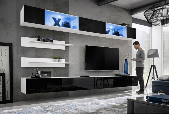 Wunnzëmmer Set 6 Stéck Luxus Wunnwand Wandsschränk 2x TV-Stänner Design Ariichtung