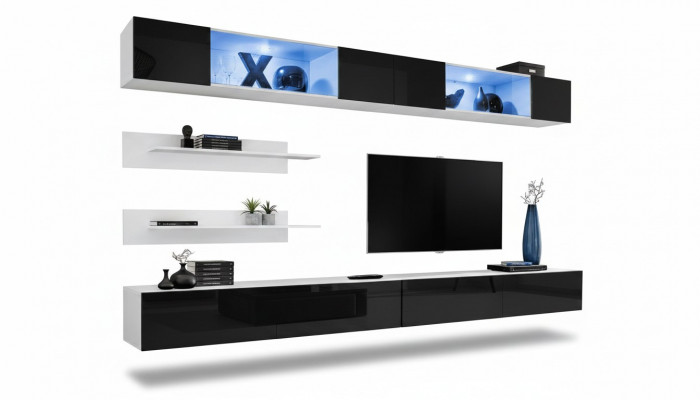 Wunnzëmmer Set 6 Stéck Luxus Wunnwand Wandsschränk 2x TV-Stänner Design Ariichtung
