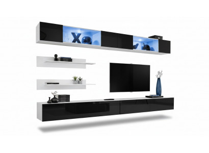 Wunnzëmmer Set 6 Stéck Luxus Wunnwand Wandsschränk 2x TV-Stänner Design Ariichtung