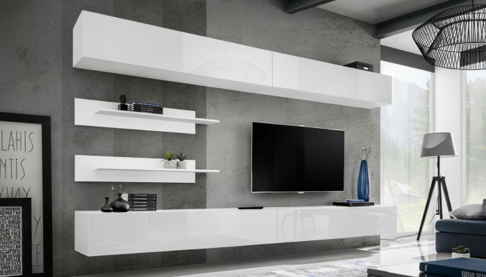 Wäiss Wunnwand Wunnzëmmer Set 6 Stéck Luxus Modern Holzmiwwelen Mauer Schaf TV-Stänner