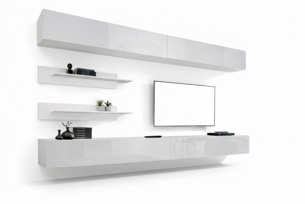 Wäiss Wunnwand Wunnzëmmer Set 6 Stéck Luxus Modern Holzmiwwelen Mauer Schaf TV-Stänner