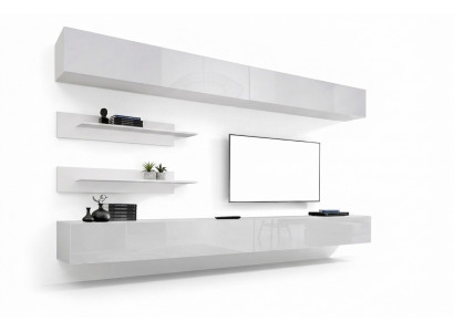 Wäiss Wunnwand Wunnzëmmer Set 6 Stéck Luxus Modern Holzmiwwelen Mauer Schaf TV-Stänner