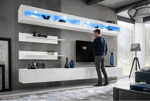 Modern Wunnzëmmer Set 6 Stéck 2x TV-Stänner Design Wandmaubel Nei Holz Miwwelen