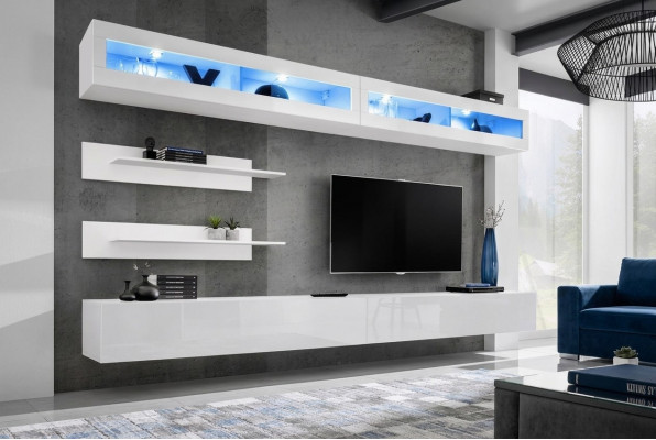 Modern Wunnzëmmer Set 6 Stéck 2x TV-Stänner Design Wandmaubel Nei Holz Miwwelen