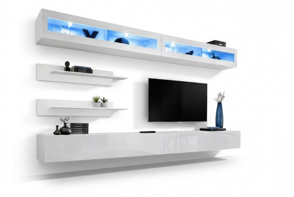 Modern Wunnzëmmer Set 6 Stéck 2x TV-Stänner Design Wandmaubel Nei Holz Miwwelen