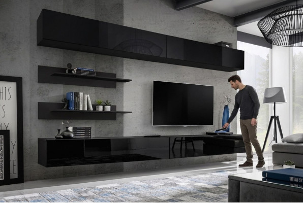 Wunnzëmmer Mauer Regal Garnitur 6tlg. Design Wunnwand Wandschaf Design