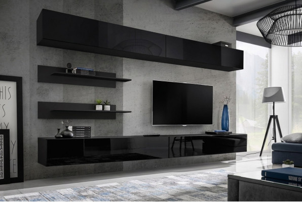 Wunnzëmmer Mauer Regal Garnitur 6tlg. Design Wunnwand Wandschaf Design