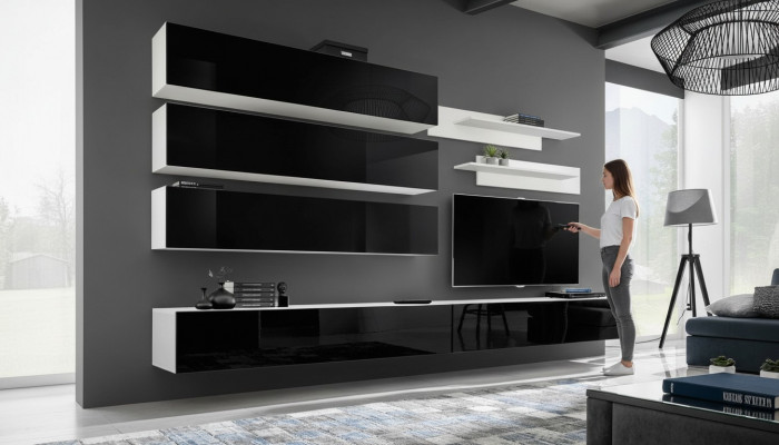 Set 7 dlg. Designer Wunnzëmmer Wunnwand Mauereschaf Säitenschaf TV-Stänner Nei