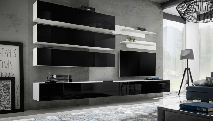 Set 7 dlg. Designer Wunnzëmmer Wunnwand Mauereschaf Säitenschaf TV-Stänner Nei
