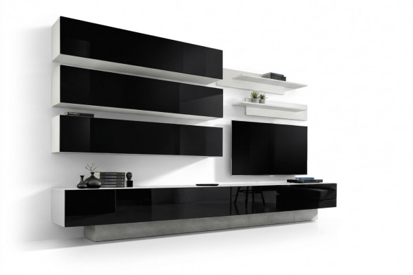 Set 7 dlg. Designer Wunnzëmmer Wunnwand Mauereschaf Säitenschaf TV-Stänner Nei