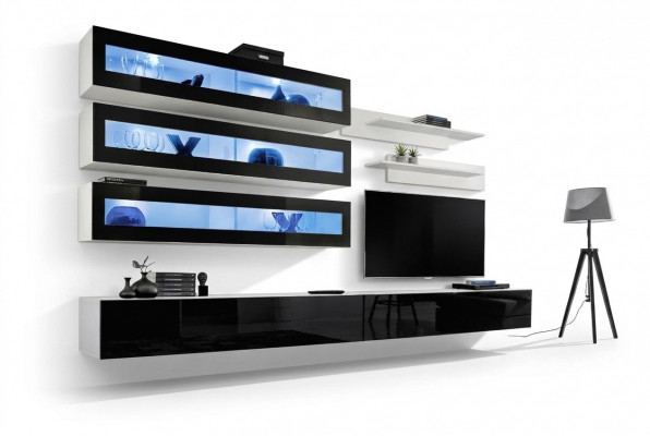 Wäiss Luxus Wunnzëmmer Wunnwand Miwwelen 3x Wandschaf TV-Stänner